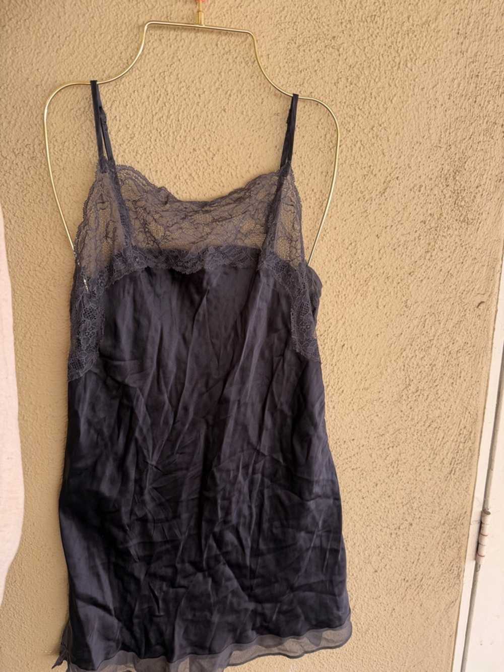 Beautiful silk Vintage Victoria's Secret Charcoal Lace Silk Slip
